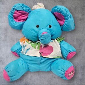 Vintage Applause Elephant Plush Toy Blue Pink Hawaiian Shirt Stuffed Animal